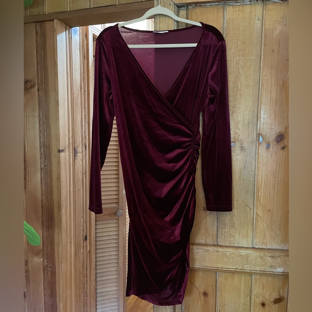Elegant Velvet Burgundy Wrap Dress